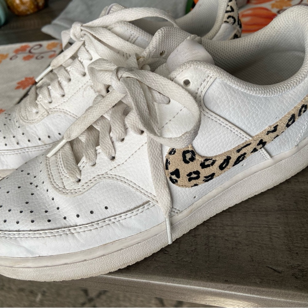 Nike Women's White Sneakers with Leopard Accents